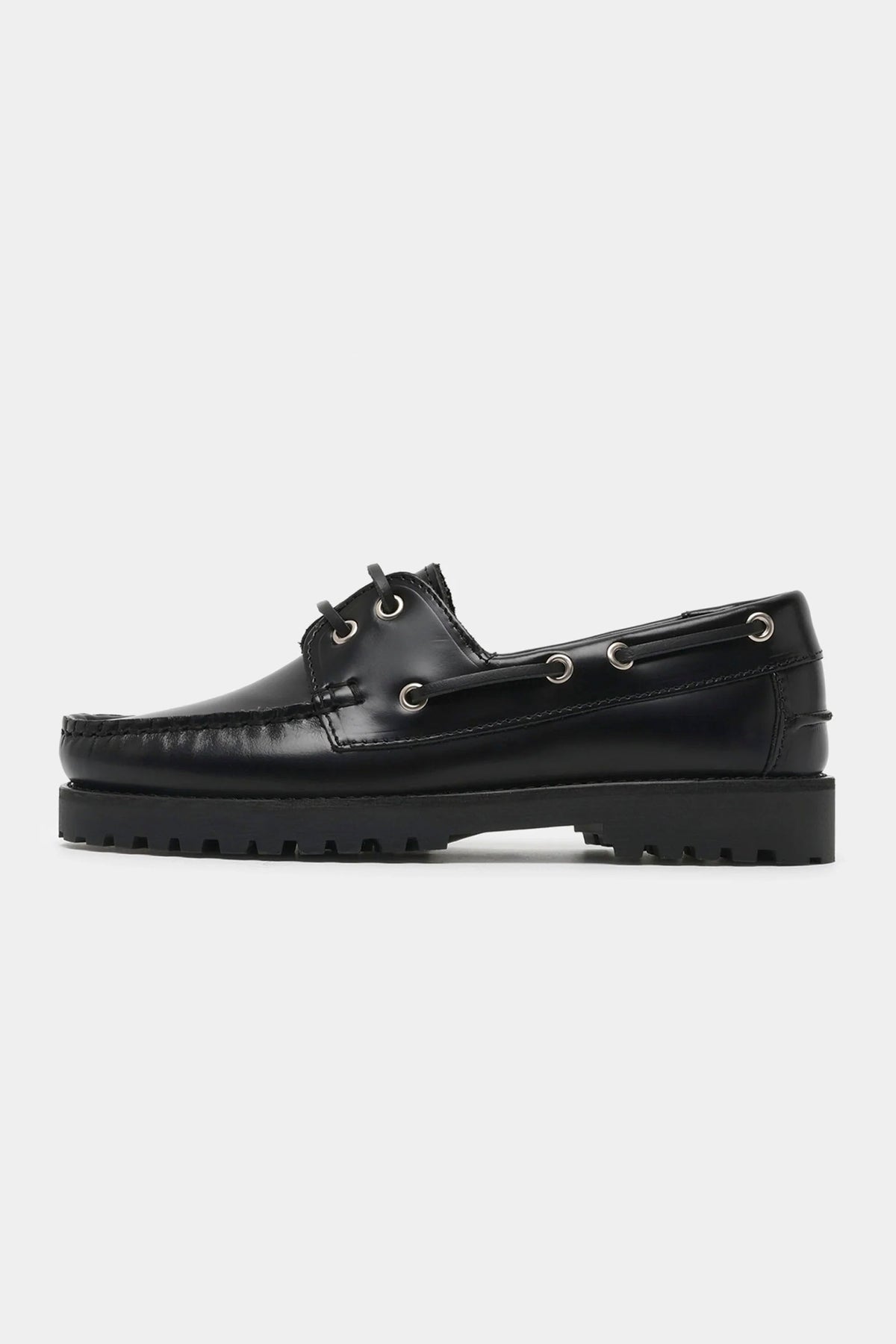 GARMENT PROJECT - OLLIE BOAT SHOE - BLACK POLIDO LEATHER - WOMAN